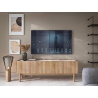 Vente-unique Meuble TV avec 3 portes – Naturel clair et effet marbre blanc – SITOLI