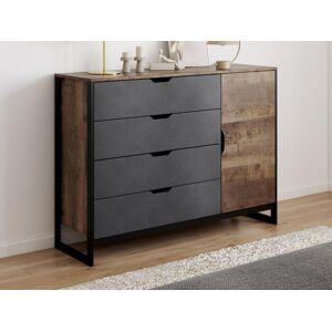 Vente-unique Commode LAONILE - 1 porte et 4 tiroirs - Noyer et anthracite