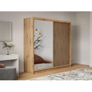 Vente-unique Armoire 2 portes coulissantes - Avec miroir - L203 cm - Coloris : Naturel et noir - CALOWI