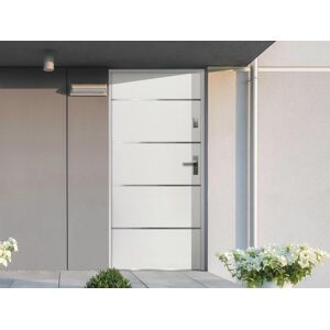 Vente-unique Porte d'entrée en acier pleine et inox H207 x L100 cm blanc - poussant gauche - NAXARA