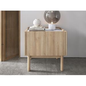 Vente-unique Table de chevet 1 porte - Coloris : Naturel et effet marbre blanc - SITOLI