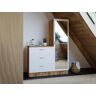 Vente-unique Commode 3 tiroirs avec armoire et miroir - Blanc et naturel - VITORIO