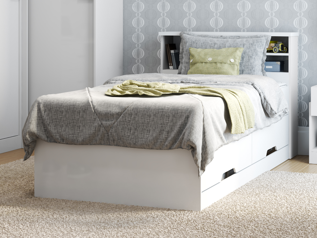 Lit BORIS avec tiroirs et rangements - coloris : blanc - 90 x 190 cm
