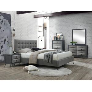 Vente unique Lit 140 x 190 cm avec tete de lit capitonnee Tissu Gris Matelas COSTANZA