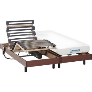 Vente-unique.com Lit electrique relaxation matelas memoire de forme HERACLES de DREAMEA - cerisier - 2 x 80 x 200 cm