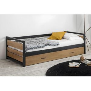 Vente unique Lit gigogne industriel BOSTON 2 x 90 x 190 cm MDF Pin et metal matelas