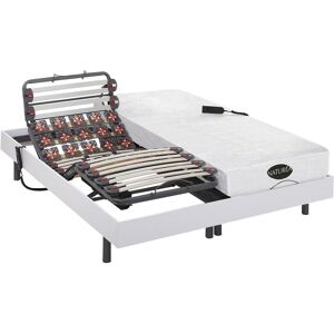 Vente-unique.com Lit electrique relaxation lattes et plots matelas memoire de forme et bambou DAMYSOS de NATUREA - moteurs OKIN - 2 x 90 x 200 cm - Blanc