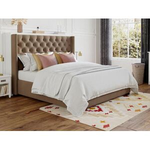 Vente unique Lit avec tete de lit capitonnee 140 x 200 cm Tissu Beige MASSIMO