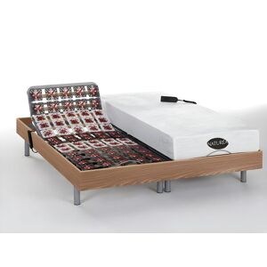 Vente-unique.com Lit electrique relaxation tout plots matelas memoire de forme et bambou LYSIS III de NATUREA - moteurs OKIN - 2 x 70 x 190 cm - chene