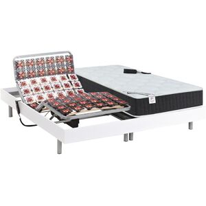 Vente uniquecom Lit electrique relaxation tout plots matelas ressorts ensaches et memoire forme PHANES de DREAMEA moteurs OKIN Blanc 2 x 70 x 190 cm