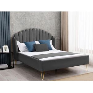 Vente unique Lit 160 x 200 cm avec tete de lit ondulee Velours Gris SAGALI