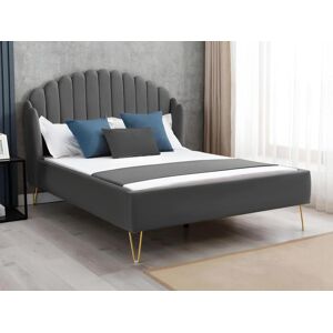 Vente unique Lit 160 x 200 cm avec tete de lit ondulee Velours Gris SAGALI