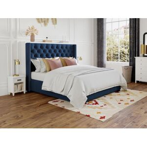 Vente unique Lit avec tete de lit capitonnee 160 x 200 cm Tissu Bleu Matelas MASSIMO II