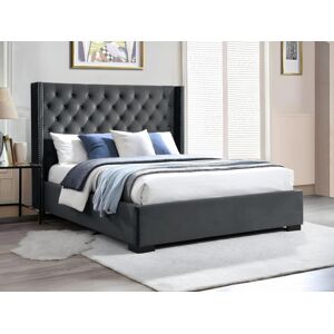 Vente unique Lit avec tete de lit capitonnee 160 x 200 cm Velours Gris Matelas MASSIMO II