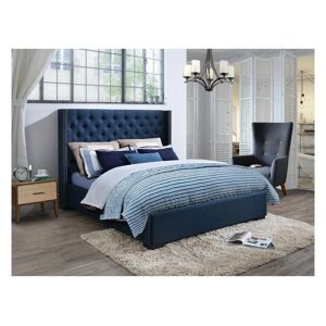 Vente unique Lit avec tete de lit capitonnee 180 x 200 cm Tissu Bleu Matelas MASSIMO II