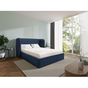 Vente-unique Lit coffre 160 x 200 cm avec tete de lit incurvee - Avec LEDs - Tissu - Bleu - STOKALI