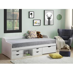 Vente unique Lit banquette ADELISE avec rangements 90 x 190 cm Pin Blanc matelas