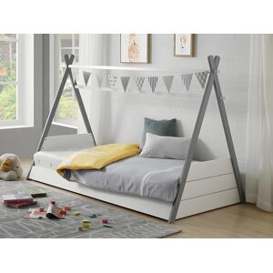 Vente unique Lit tipi 90 x 190 cm Pin Coloris Blanc et gris Matelas SIOUX