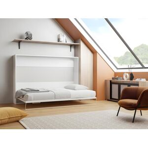 Vente unique Lit escamotable 140 x 200 cm Ouverture horizontale manuelle Blanc matelas MALINA II