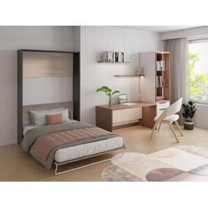 Vente unique Lit escamotable 140 x 200 cm Ouverture verticale manuelle Coloris Naturel et anthracite Matelas MALINA II