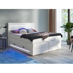 Vente uniquecom Ensemble complet boxspring tete de lit avec leds sommiers coffre matelas surmatelas 160 x 200 cm Simili Blanc KEROS de DREAMEA