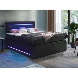 Vente uniquecom Ensemble complet boxspring tete de lit avec leds sommiers coffre matelas surmatelas 160 x 200 cm Simili Noir KEROS de DREAMEA