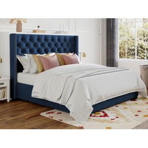 Vente unique Lit avec tete de lit capitonnee 160 x 200 cm Tissu Bleu MASSIMO II