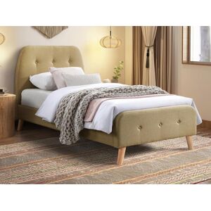 Vente-unique Lit 90 x 190 cm avec tete de lit capitonnee - Tissu - Beige - ROMEO