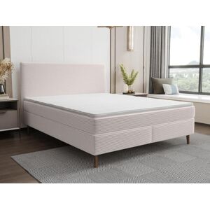 Ensemble complet boxspring tete de lit sommier matelas surmatelas 180 x 200 cm Velours cotele Beige NARA de YSMEE