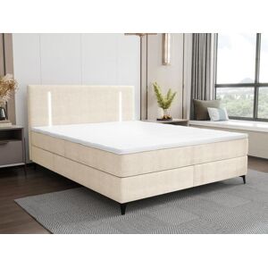 Ensemble complet boxspring tete de lit avec leds sommier matelas surmatelas 180 x 200 cm Tissu Beige ONO de YSMEE