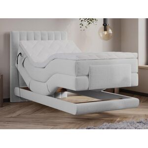 Vente-unique.com Ensemble complet boxspring tete de lit coutures verticales + sommiers relaxation electrique + matelas + surmatelas - 100 x 200 cm - Velours - Gris clair - DONISI de PALACIO