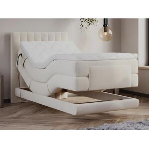 Vente-unique.com Ensemble complet boxspring tete de lit coutures verticales + sommiers relaxation electrique + matelas + surmatelas - 100 x 200 cm - Velours - Beige - DONISI de PALACIO