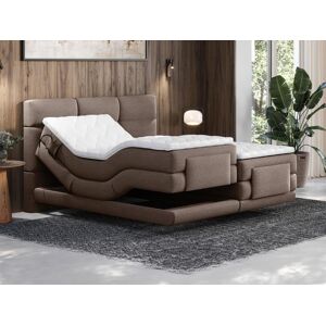 Vente-unique.com Ensemble complet boxspring tete de lit capitonnee + sommiers relaxation electrique + matelas + surmatelas - 2 x 90 x 200 cm - Tissu - Marron - LODI de PALACIO