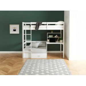 Vente unique Lit mezzanine 90 x 200 cm avec bureau sofa convertible et rangements Pin massif Blanchi Matelas GOLIATH III