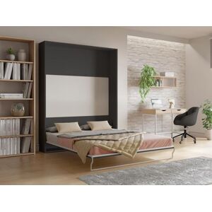 Vente unique Lit escamotable 160 x 200 cm Ouverture verticale manuelle Anthracite et naturel Matelas MALINA II