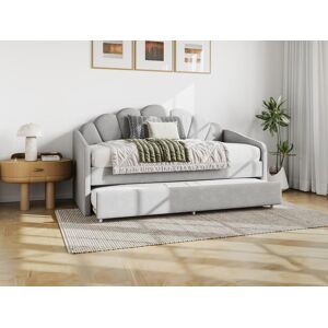 Vente-unique Lit gigogne coquillage 2 x 90 x 190 cm - Velours - Gris clair + Matelas - ELUSIA