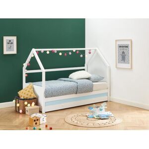 Vente-unique Lit gigogne cabane 2 x 90 x 190 cm - Pin - Blanc + Matelas - HURRA