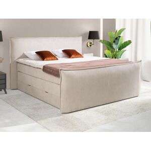 Vente uniquecom Ensemble complet boxspring tete de lit sommiers coffre matelas surmatelas 2 x 80 x 200 cm Velours cotele Ivoire RHODA de PALACIO