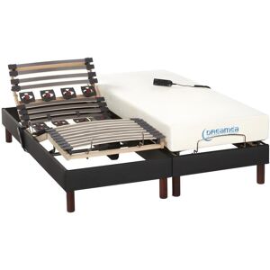 Vente uniquecom Lit electrique relaxation lattes et plots matelas memoire de forme tissu anthracite JASON de DREAMEA 2 x 80 x 200 cm