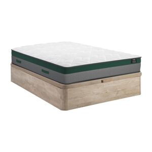 Ensemble literie 140 x 190 cm sommier coffre naturel clair matelas ressorts ensaches PRESTIGE de YSMEE