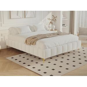 Sommier deco tapissier 160 x 200 cm tissu bouclette et pieds dores SHEN de YSMEE