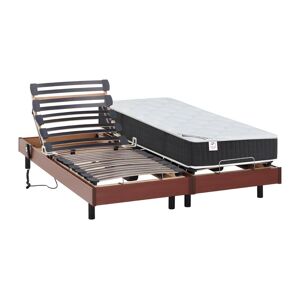 Vente-unique.com Lit electrique relaxation matelas ressorts ensaches et memoire forme APOLLO de DREAMEA - merisier - 2 x 80 x 200 cm