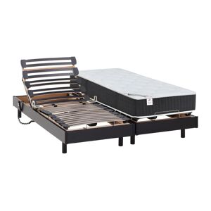 Vente-unique.com Lit electrique relaxation matelas ressorts ensaches et memoire forme APOLLO de DREAMEA - noir - 2 x 80 x 200 cm