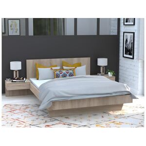 Vente-unique Lit avec chevets 140 x 190 cm - Coloris : Naturel + Matelas - MARVELLOUS