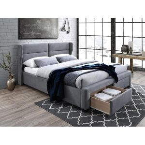 Vente unique Lit 160 x 200 cm avec tiroirs Tete de lit avec oreillettes Tissu Gris Matelas ALESSANDRO II