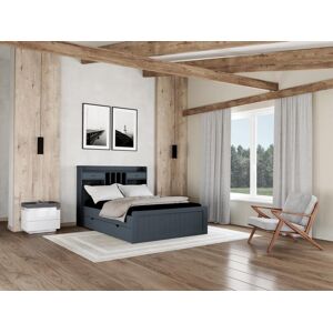 Vente unique Lit avec rangements 140 x 190 cm Pin Gris anthracite Sommier Matelas MEDERICK