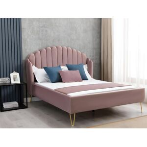 Vente unique Lit 160 x 200 cm avec tete de lit ondulee Velours Vieux rose Matelas SAGALI