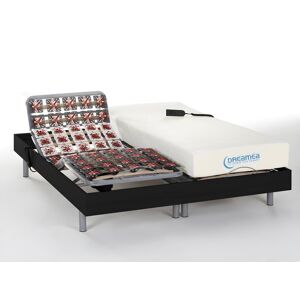 Vente-unique.com Lit electrique relaxation tout plots matelas memoire de forme HESIODE III de DREAMEA - moteurs OKIN - noir - 2 x 80 x 200 cm