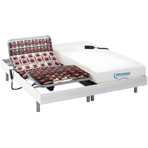 Vente uniquecom Lit electrique relaxation tout plots matelas memoire de forme HESIODE III de DREAMEA moteurs OKIN blanc 2 x 90 x 200 cm