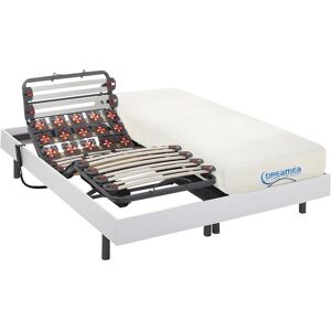 Vente uniquecom Lit electrique relaxation lattes et plots matelas memoire forme DIONYSOS de DREAMEA moteurs OKIN blanc 2 x 80 x 200 cm